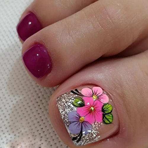 跨境欧美热销穿戴脚趾甲手绘花卉