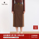 郁香菲高腰半身裙女气质通勤秋冬时尚 开叉直筒裙百搭显瘦中长裙子