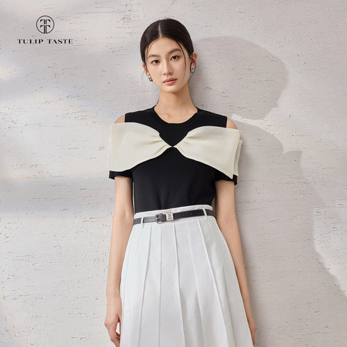 郁香菲优雅露肩短袖针织衫