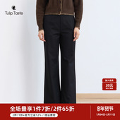 女气质通勤冬季 时尚 链条装 郁香菲阔腿裤 饰高腰宽松直筒休闲长裤