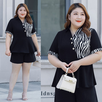 大码女装雪纺拼接妈妈上衣