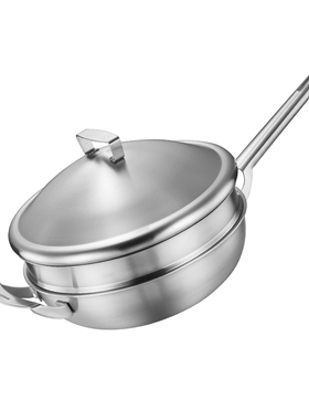 欧美达304不锈钢炒锅不粘锅无涂层电磁炉通用带蒸屉