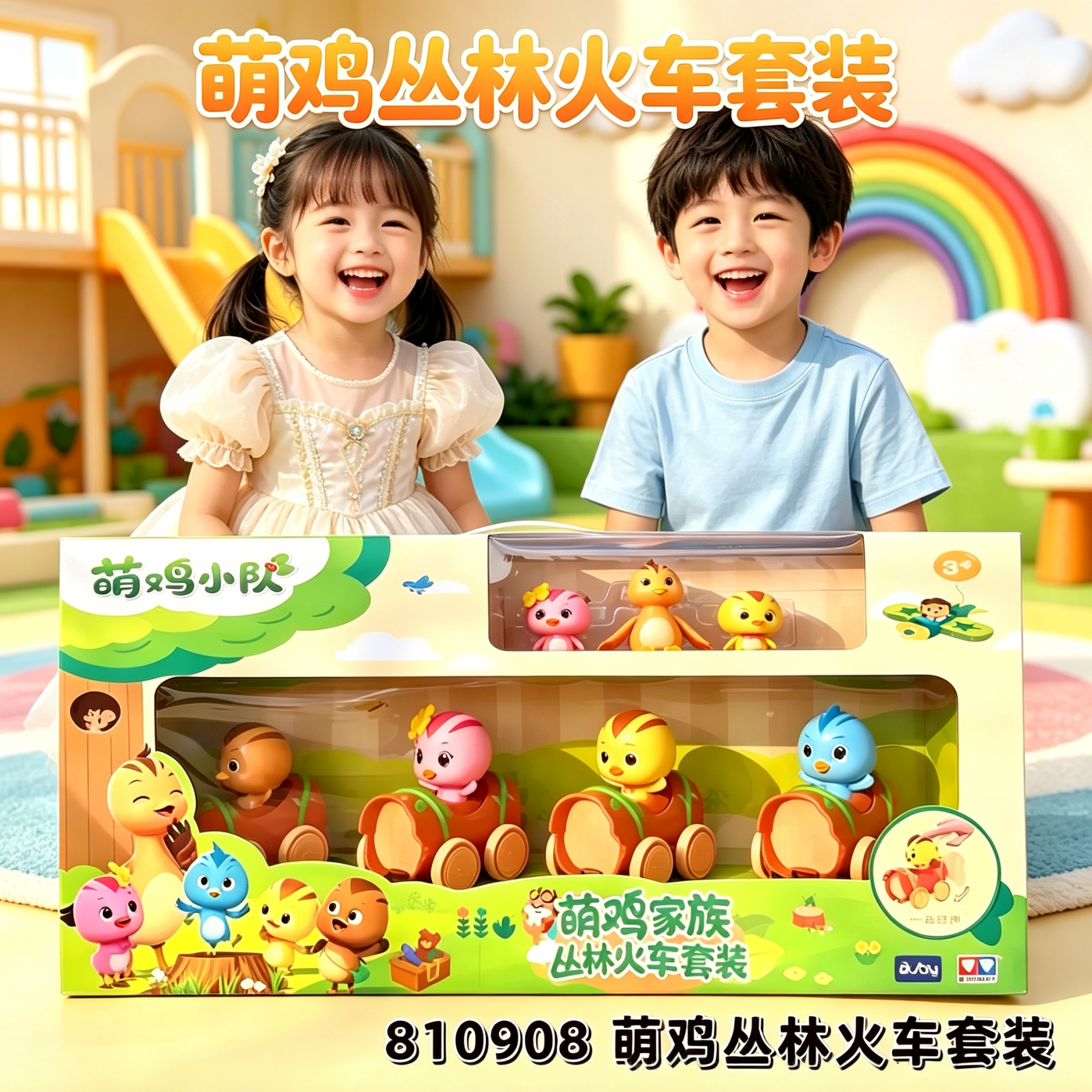 奥迪双钻萌鸡小队丛林火车套装