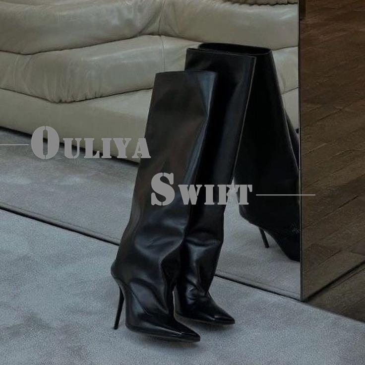 真皮直筒高跟长靴超跟高欧美性感