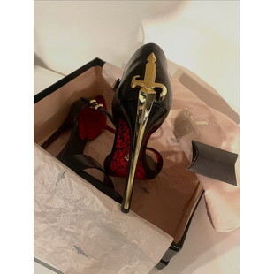 意式风格匕首高跟鞋巴黎时装纯手工性感金属装饰细跟高跟鞋12cm潮