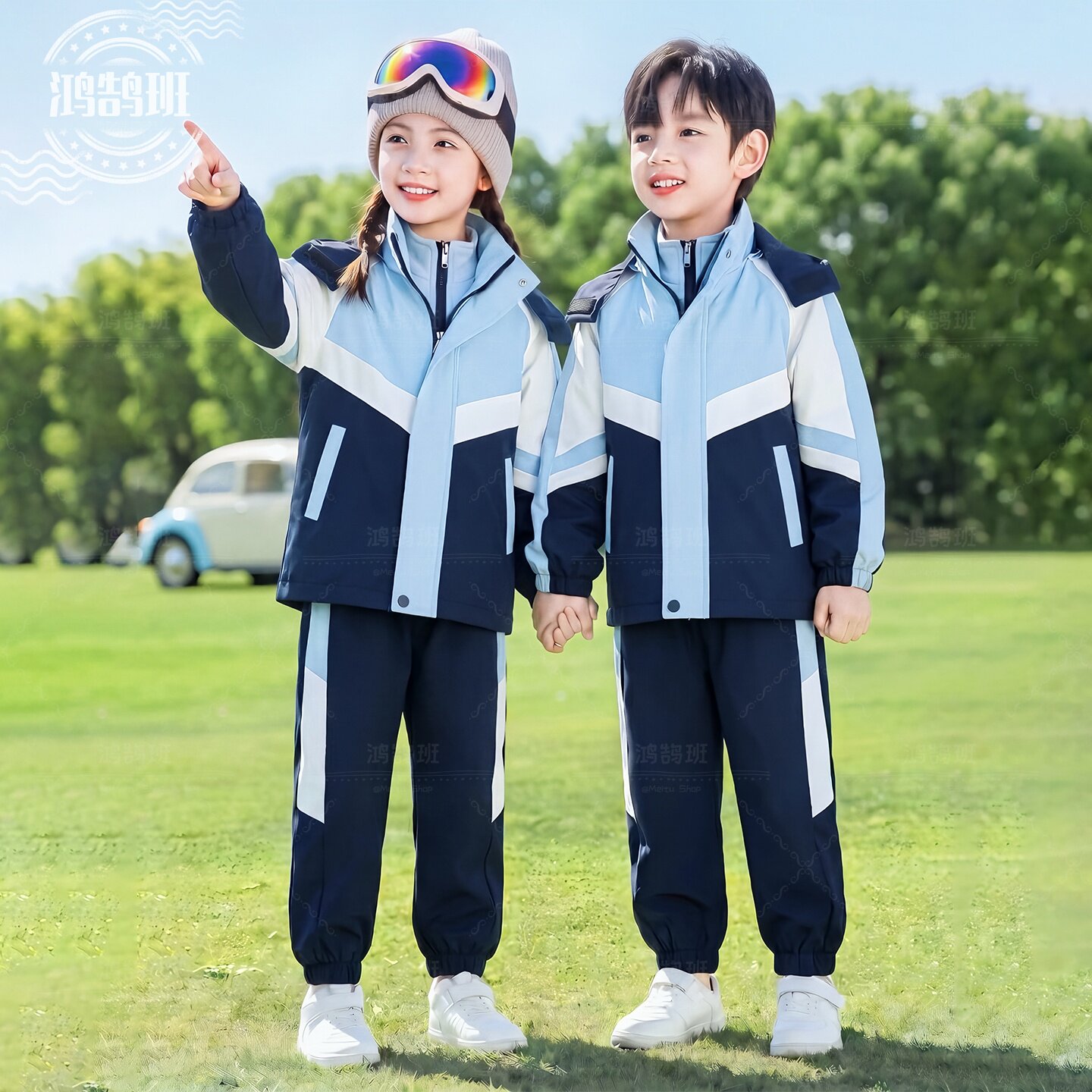秋冬冲锋衣三件套校服园服图片