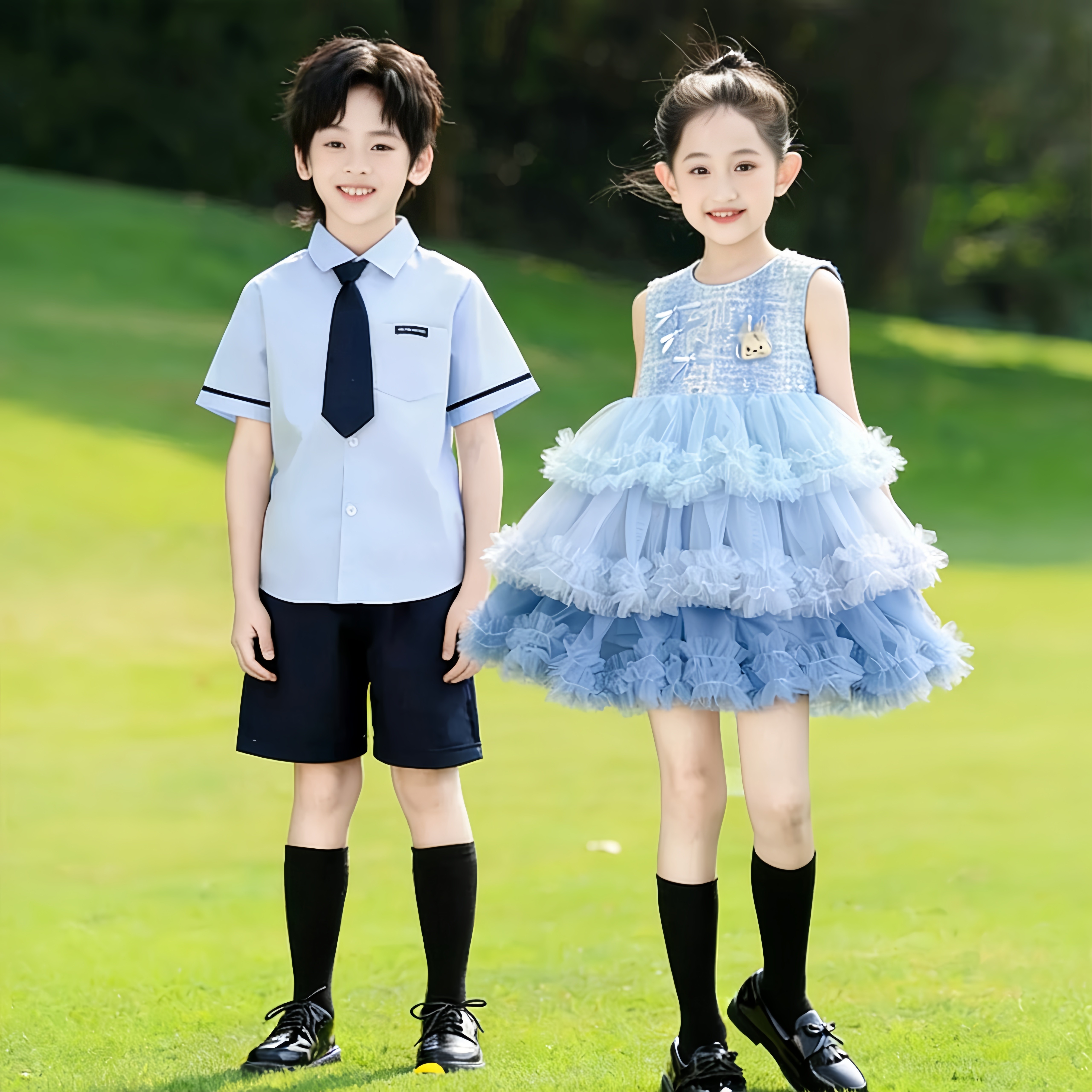 六一儿童表演服套装舞蹈服公主裙男童纯棉衬衫幼儿园合唱演出礼服
