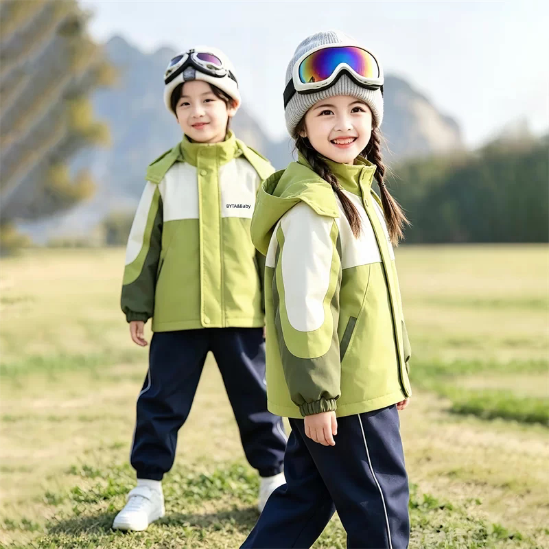 幼儿园园服冬季冲锋衣三件套装中小学生一年级运动会春秋班服套装
