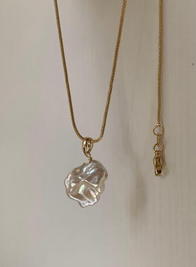 45cm 极光炫彩 天然淡水花瓣巴洛克珍珠项链吊坠叠戴小众 14K包金