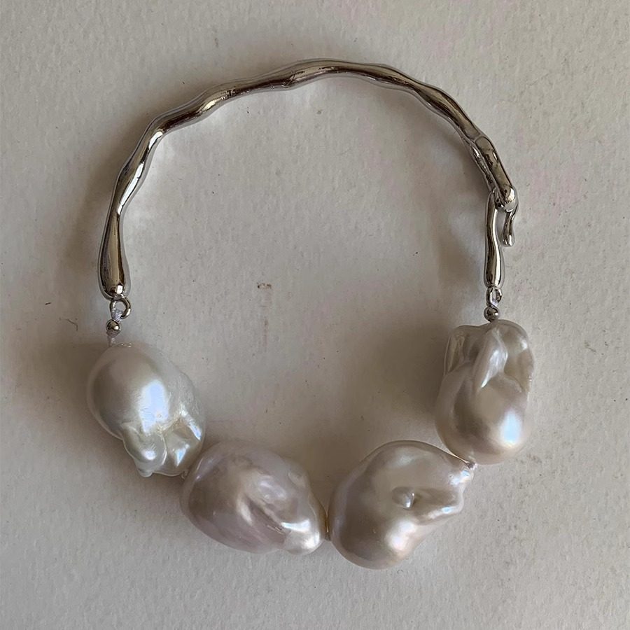 淡水 天然巴洛克珍珠手链手镯 液态不规则 银蓝极光大巴