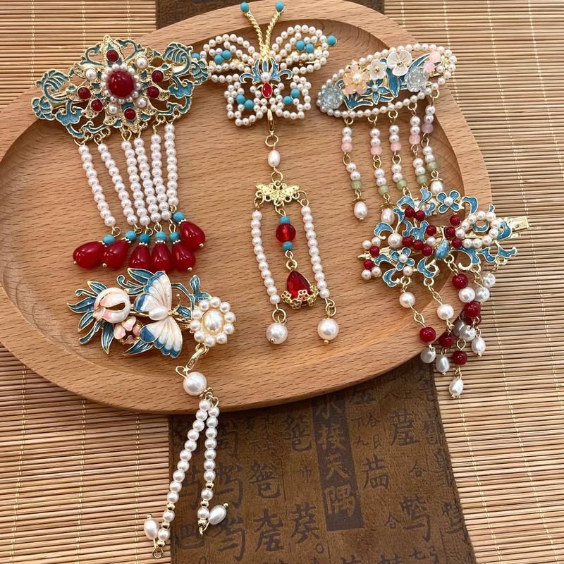 国色芳华国风烧蓝流苏发夹女中式发饰