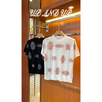 铁饰优雅提花羊毛针织短袖上衣