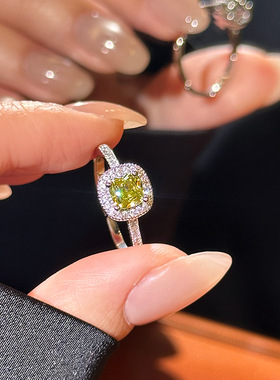 绿色方糖锆石开口戒指设计小众2026新款食指指环轻奢高级感手饰品
