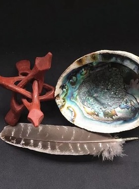 净化燃烧鼠尾草道具套装 贝壳 羽毛 木支架 净化房间水晶冥想烟熏