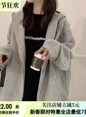 2025春秋新款黑色连帽卫衣女宽松慵懒风加绒chic小众上衣韩版