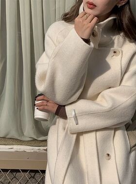 高端双面羊毛大衣女中长款呢绒外套韩版羊毛宽松100%双面羊毛大
