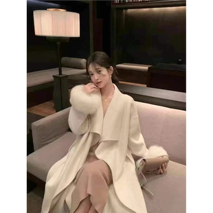 精致少女2026秋冬款双面尼外套高端羊绒呢子大衣中长款狐狸毛领