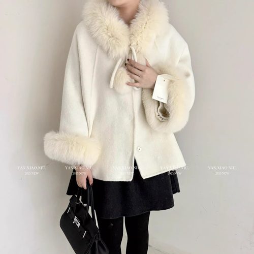 冬季双面呢狐狸毛领袖口可拆卸