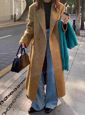 赫本风羊毛高级感骆驼绒双面羊绒大衣女中长款2026新款西装领外套