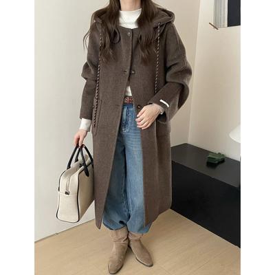 高级感双面羊绒大衣女中长款2025秋冬新款连帽宽松显瘦羊毛呢外套