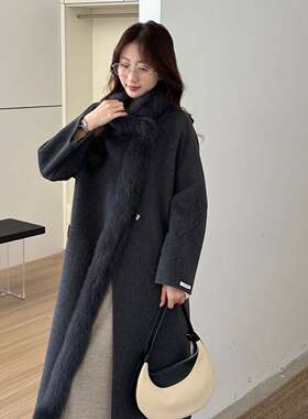 秋冬双面羊毛绒立领长款大衣女