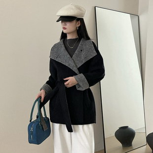 小个子双面羊绒大衣女冬季新款高级感御姐风系带中长款羊毛呢外套