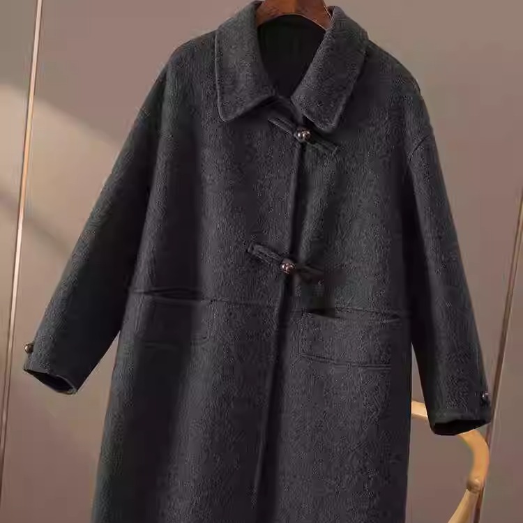 减龄双面羊毛大衣中长款女2025秋冬新款小个子纯手工缝制毛呢外套