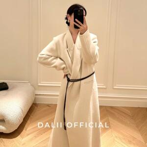 2024秋冬新款西装领双面羊毛大衣长款系带高端显瘦羊毛外套女时尚