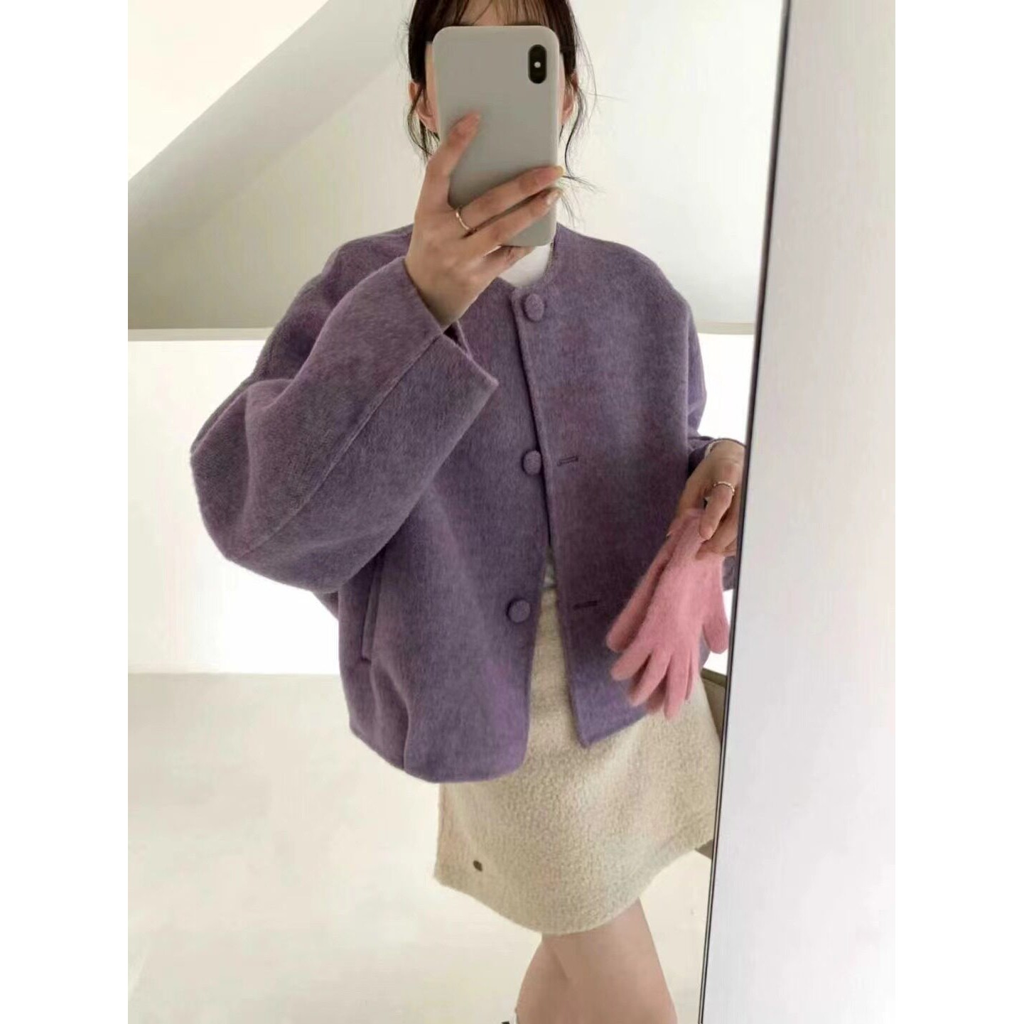 秋冬韩版包扣显瘦短款羊毛大衣女