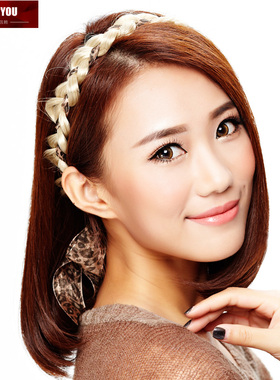 wigs2you日本正品豹纹雪纺拼接 蝴蝶结系带麻花辫粗发带头箍饰品
