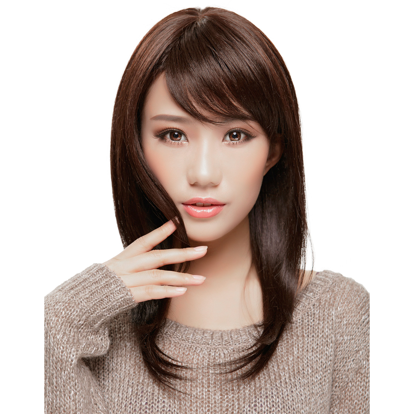 斜刘海逼真百搭修脸时尚长直发