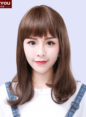 wigs2you假发 齐斜刘海内扣梨花头中长款直发女 波波头整顶假发套