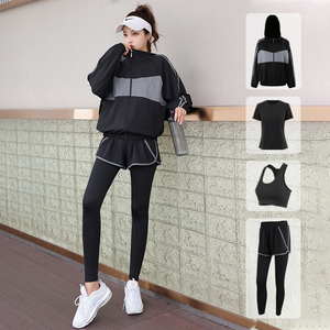 运动服套装女秋冬新款瑜伽服专业健身房大码宽松长袖晨跑步速干衣