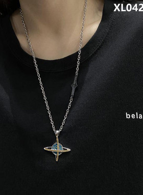 2020网红ins嘻哈镶钻设计星球宇宙项链潮流欧美复古潮牌男女饰品