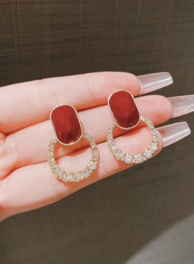 2024年新品几何满钻耳环耳钉女小众设计感复古港风气质网红耳饰女