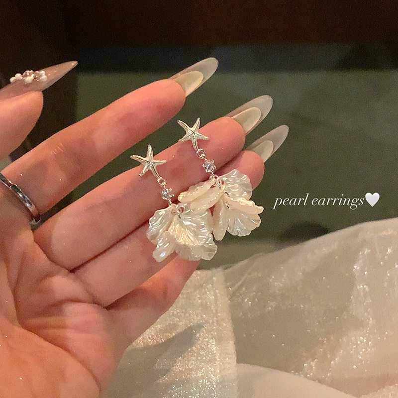 超仙气质高级感度假风海星花瓣耳钉轻奢百搭长款流苏耳环耳饰