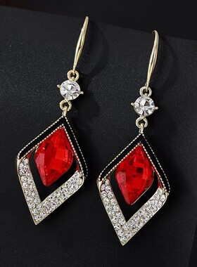 韩国气质水滴耳坠新品耳饰复古菱水晶耳钉2024时尚个性耳环