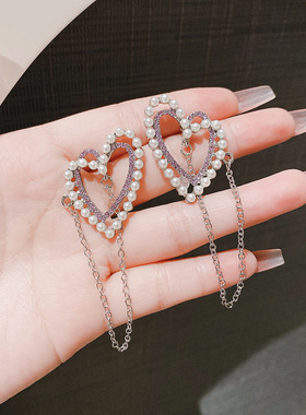 法式高级感轻奢镂空爱心流苏耳环2024年新品潮感小众设计耳饰