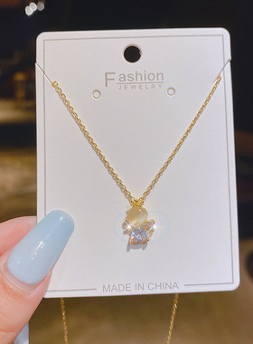 真金电镀微镶锆石北欧项链女时尚可爱天使月光石锁骨链饰品