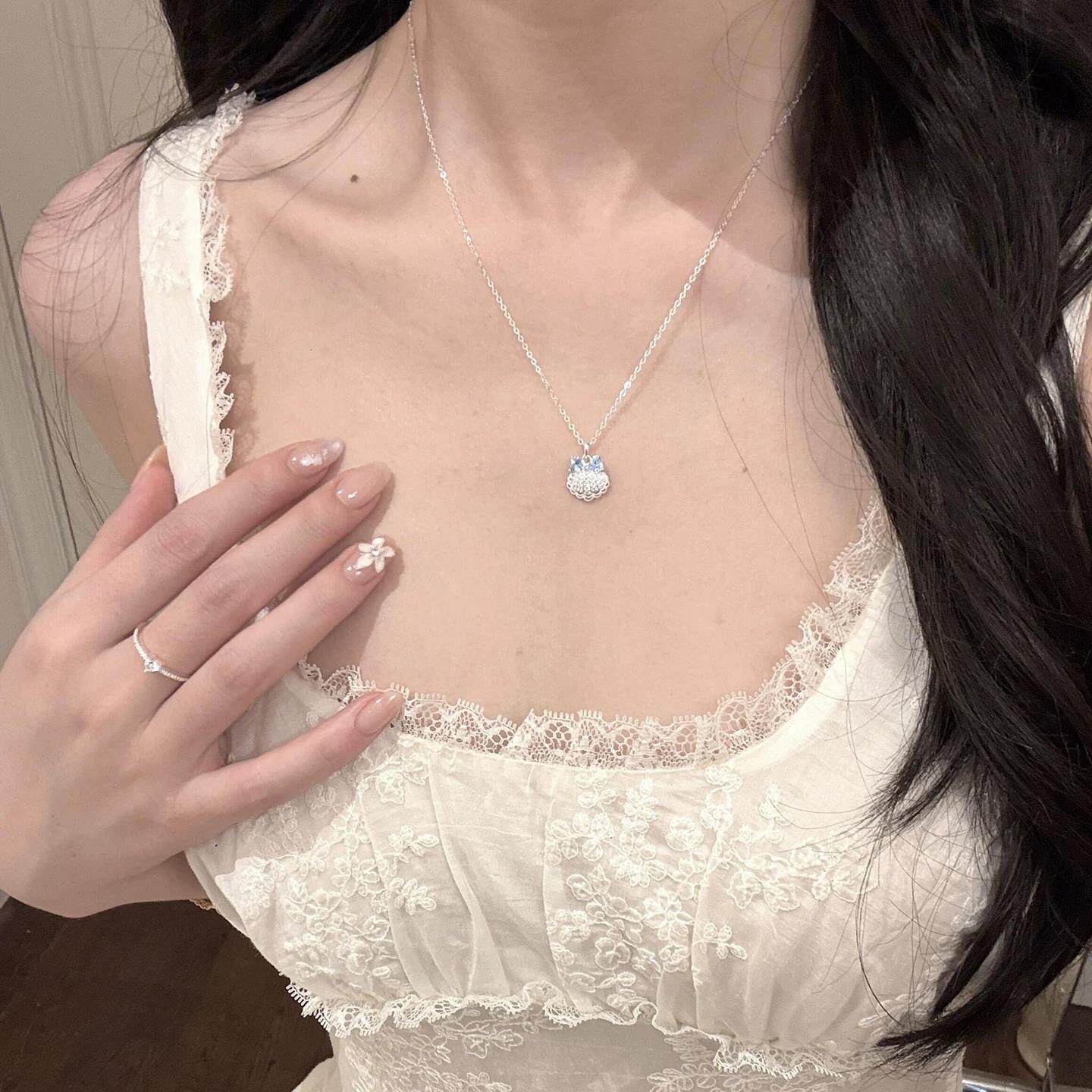 超仙温柔蝴蝶结蕾丝贝壳吊坠项链女小众设计高级感时尚气质锁骨链