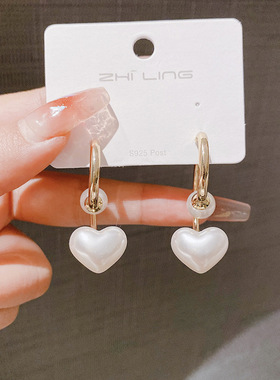 2024新品交叉心珍珠耳环甜美小清新简约耳钉时尚气质耳扣耳饰品