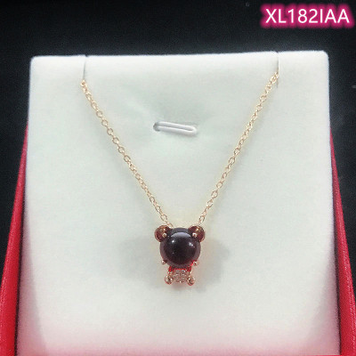 个性铜镶锆石玫瑰金红色猫开口狐狸吊坠简约短款锁骨链项链女