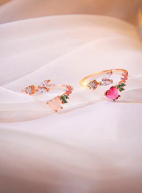 真金电镀铜镶锆石气质简爱心戒指女开口可调节个性新品手饰品