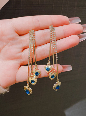 2024新品s925银针镂空心轻奢耳钉满钻流苏耳环时尚简约耳坠饰品