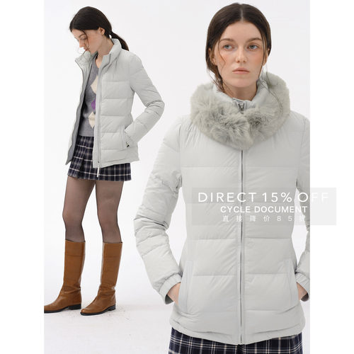 CycleDocument 【围脖款】95白鸭绒冬季毛领修身保暖羽绒服外套女