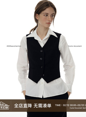 Cycle Document  黑色短款收腰V领西装马甲女通勤风无袖叠穿马夹