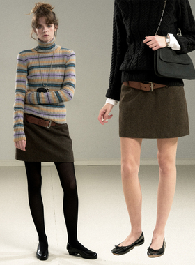 CycleDocument 羊毛混纺/复古英伦风格纹毛呢半身裙女小A字短裙