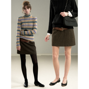纹毛呢半身裙女小A字短裙 复古英伦风格 CycleDocument 羊毛混纺
