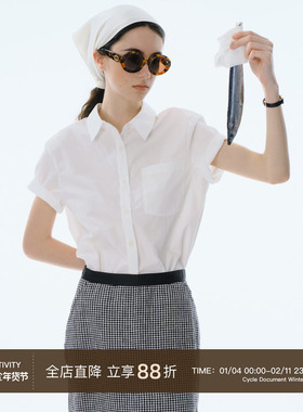 Cycle Document 舒适纯棉極简显瘦百搭白色正肩短袖衬衫衬衣女夏