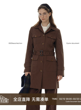 Cycle Document 复古通勤风多口袋廓形修身工装风衣女中长款外套